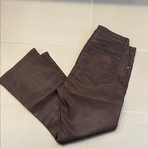 Frame Denim Women's Coated Chocolate Brown Le Crop Mini Boot Cut Jeans